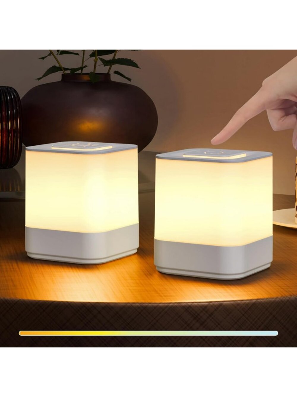 2 Pack Rechargeable Touch Dimmable Night Lights - Cordless LED Lamps for Home